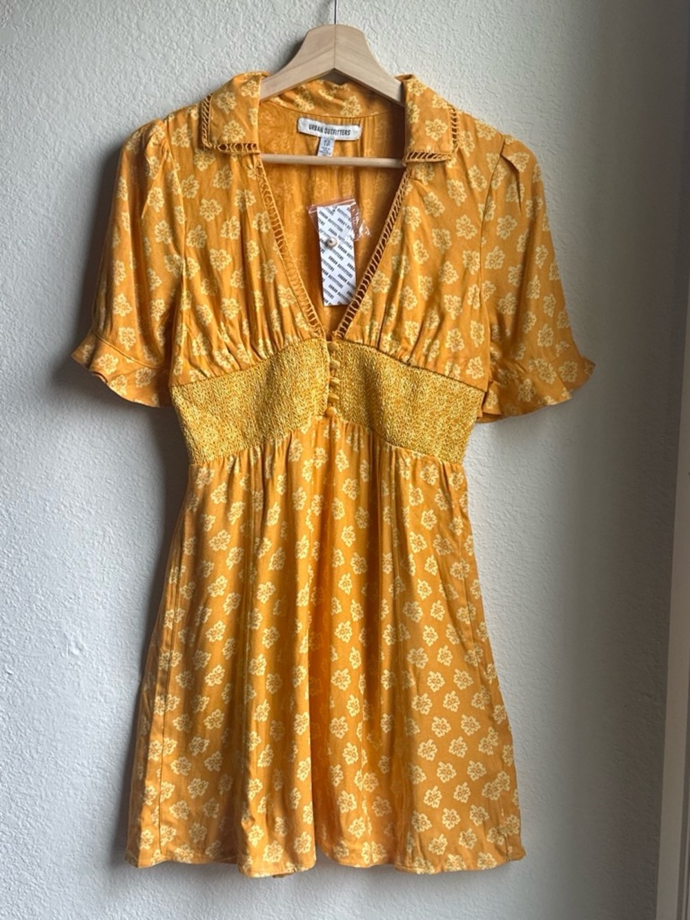 NWT Urban Outfitters Yellow Floral Smocked Mini Dress